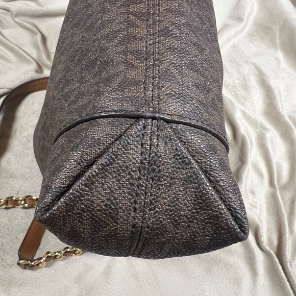 Michael Kors Brown Signature Logo Tote Gold Chain Shoulder Bag - Picture 5 of 11